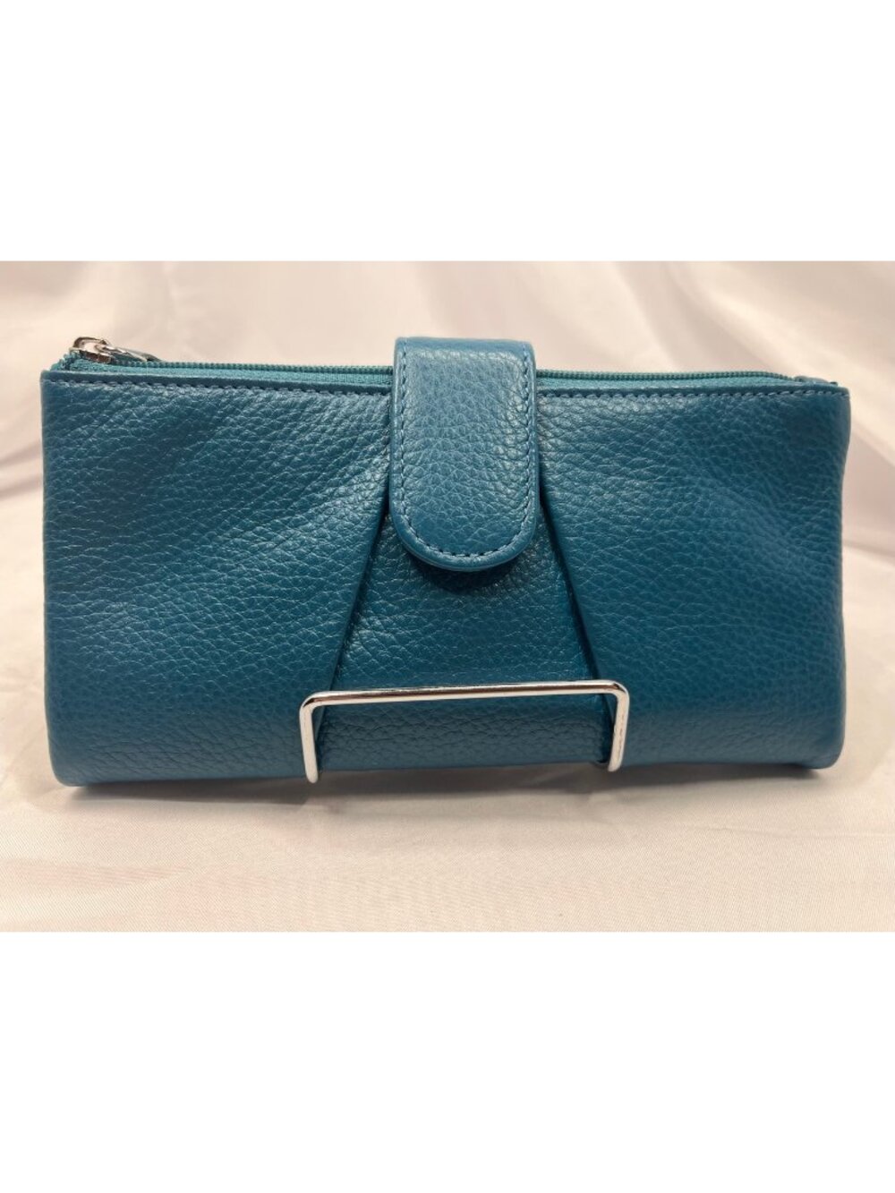 Genuine Leather Teal Blue Womens Wallet Organizer Zip Snap Bifold Large